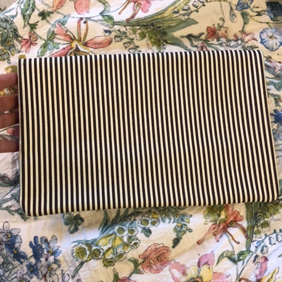 Henri Bendel Fold Over Stripe Canvas Clutch Bag - Picture 6 of 8